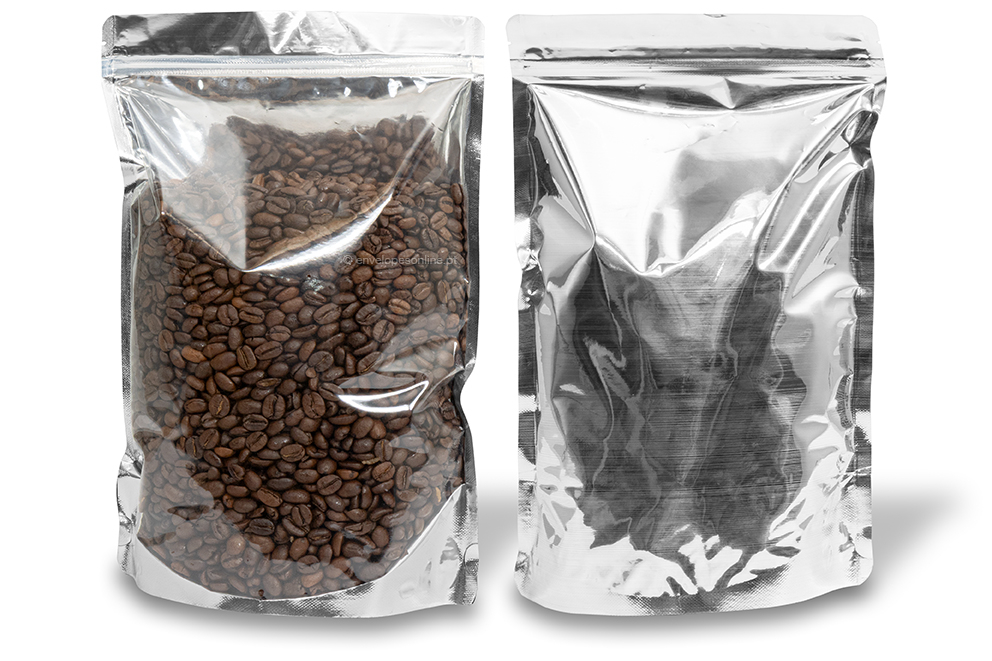 Sacos de fundo bloco metálicos transparentes - prateado metalizado, 200 x 300 x 100 mm - 1800 ml