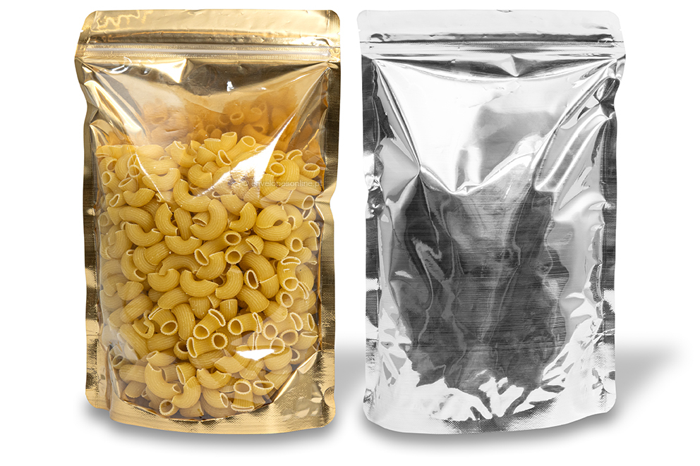 Sacos de fundo bloco metálicos transparentes - dourado metalizado, 200 x 300 x 100 mm - 1800 ml