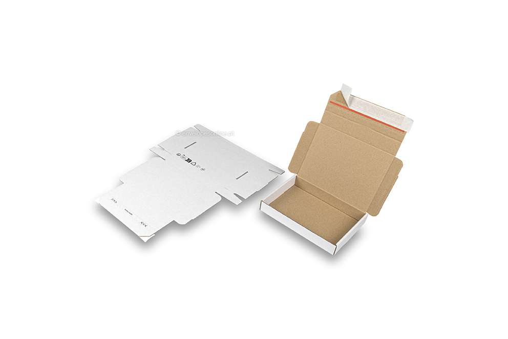 Caixas de transporte dobráveis com fita autocolante - 160 x 120 x 25 mm (A6), branco